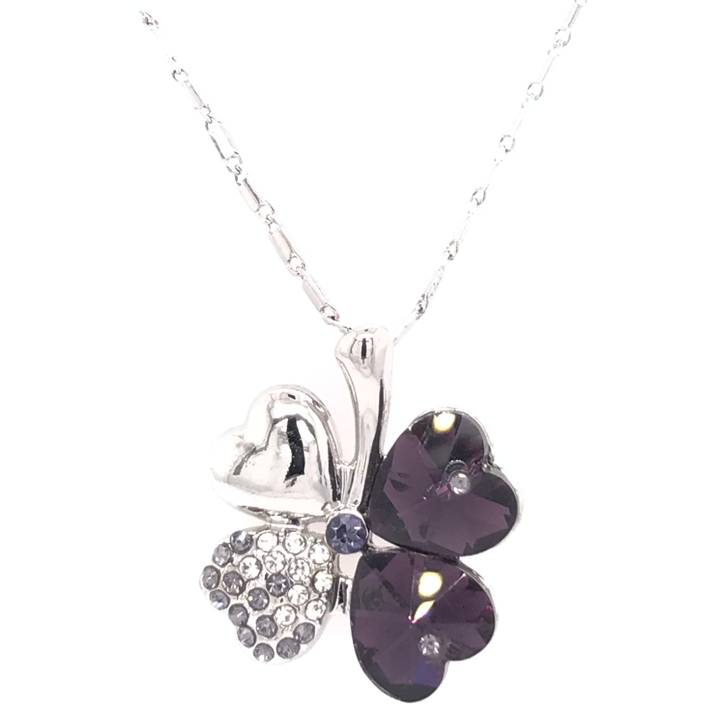 Shamrock Deep Purple Hearts Swarovski Pendant